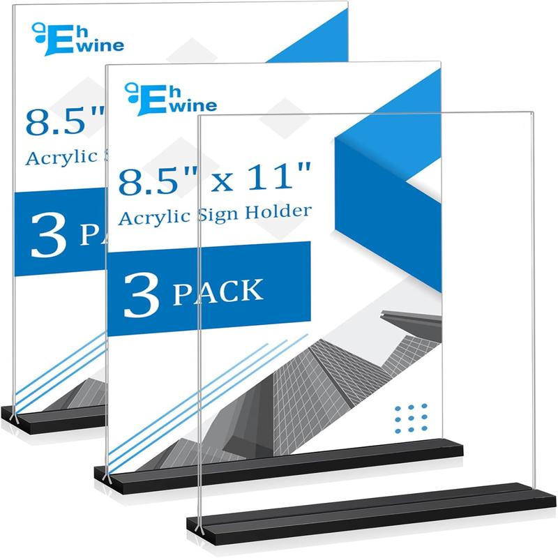 EHWINE 3 Pack Acrylic Sign Holder 8.5 x 11, Double-Sided Stand up Table Top Sign Holders, Clear Acrylic Picture Frame Menu Flyer Paper Holder Display Stand for Office Business Store Wedding Party(Blac